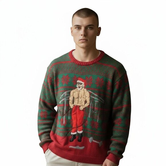 33 Degrees Gym Rat Jump Rope Buff Santa Ugly Christmas Sweater Extra Large XL - Picture 1 of 5